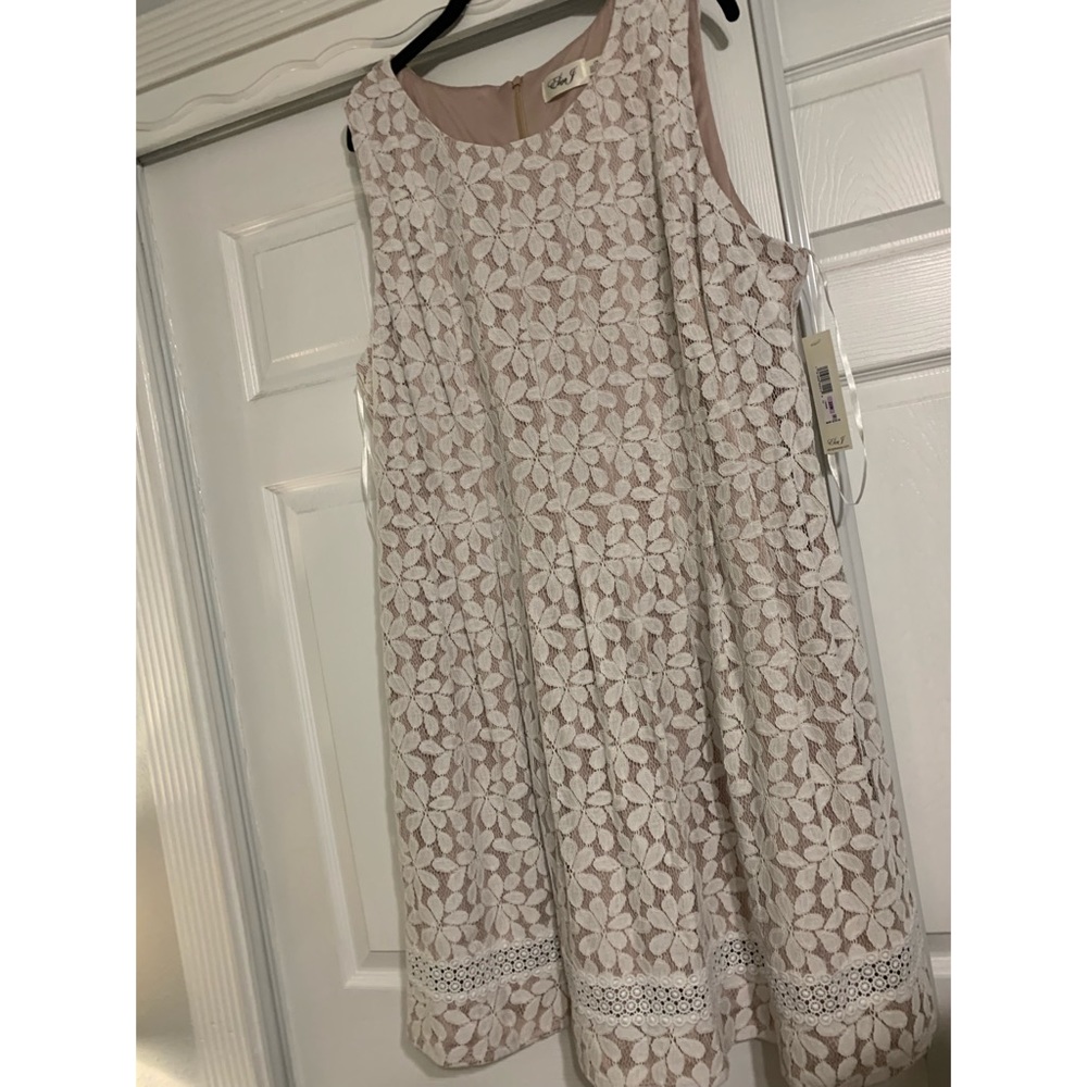 NWT White Floral Lace Dress with Nude Underlay